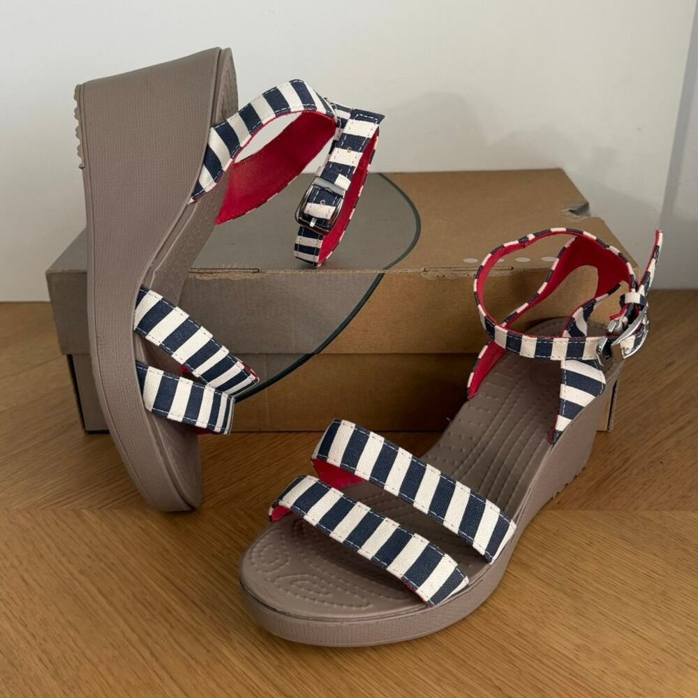 Crocs Comfort Striped Women Wedge Sandals- SZ 9